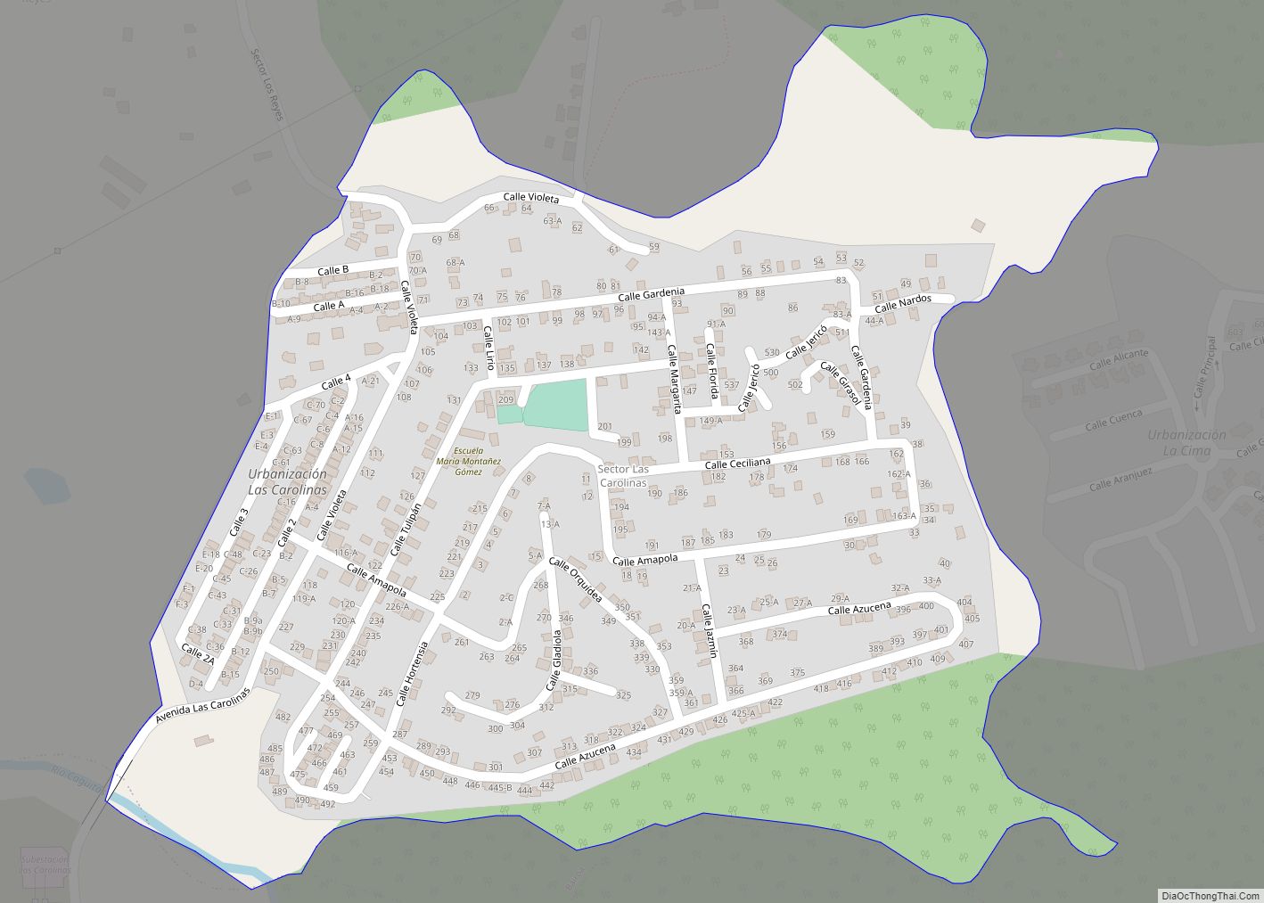 Map of Las Carolinas comunidad