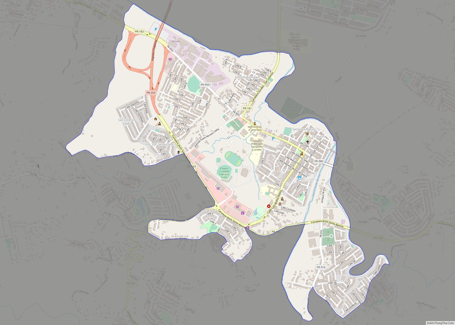Map of San Lorenzo zona urbana, Puerto Rico