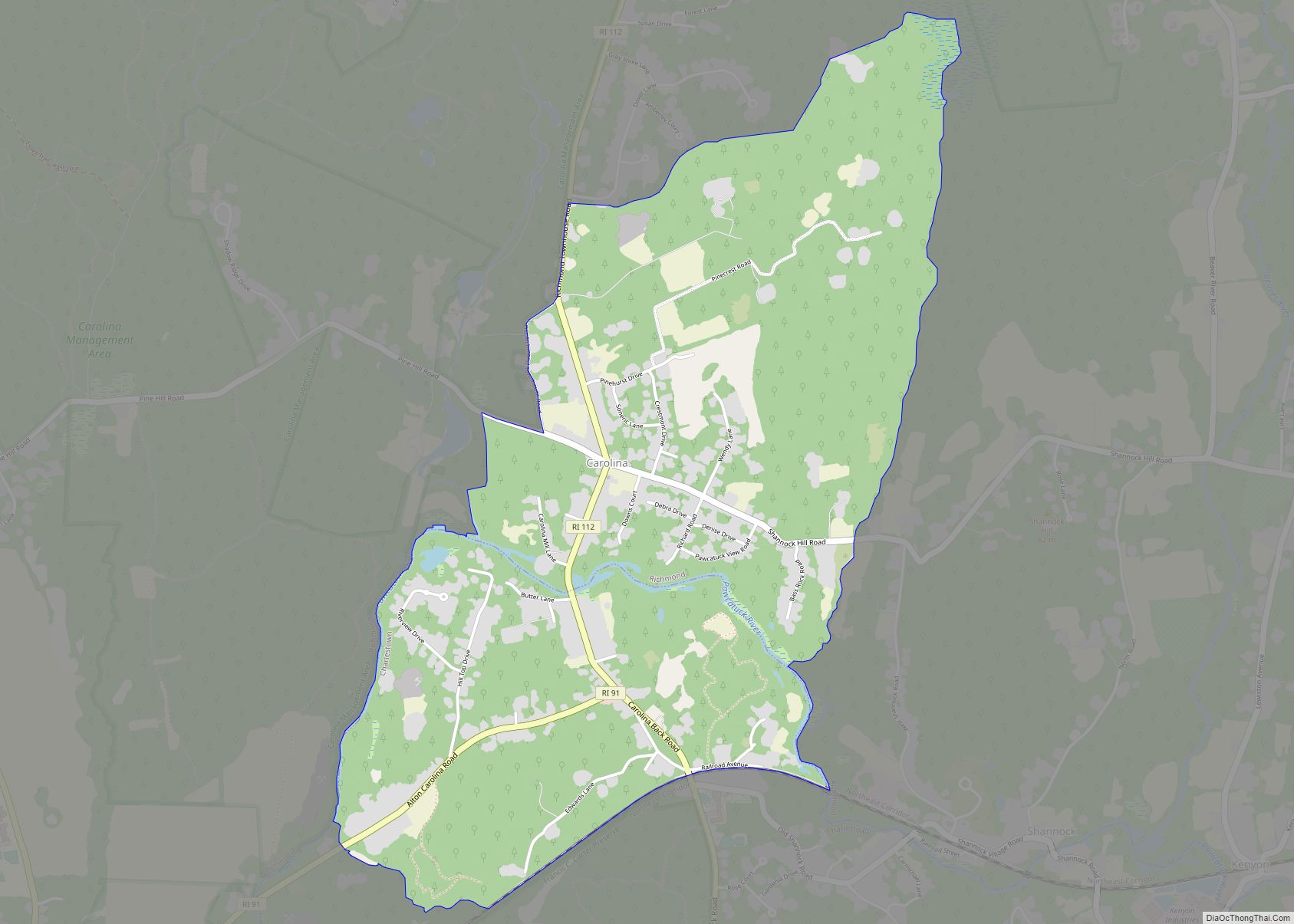 Map of Carolina CDP, Rhode Island