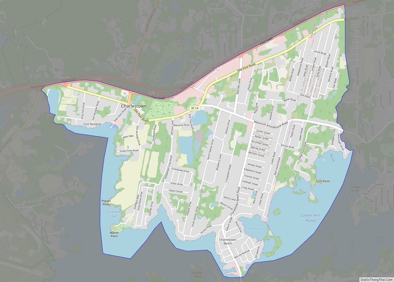 Map of Charlestown CDP, Rhode Island