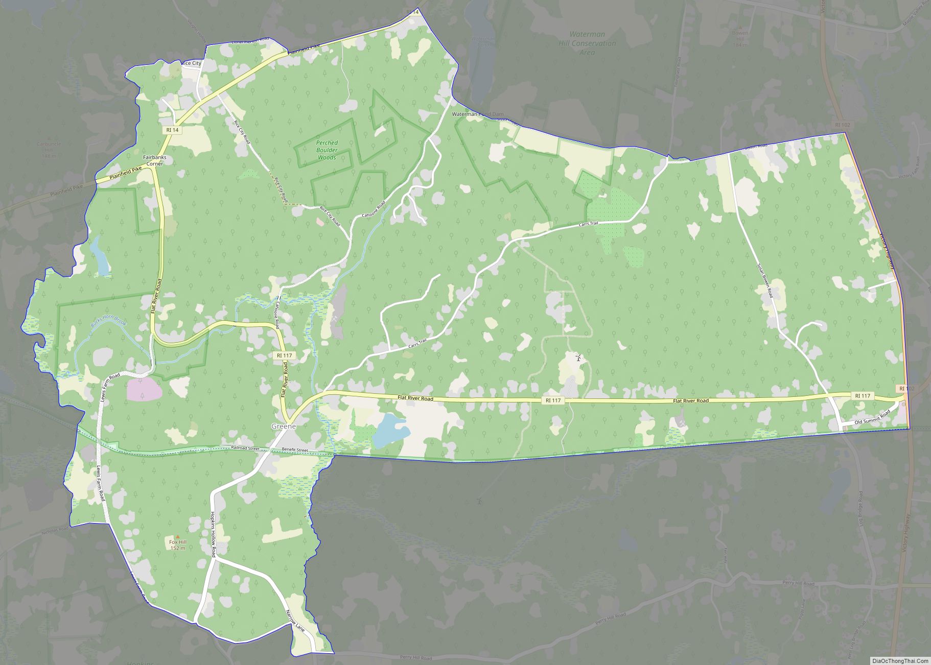 Map of Greene CDP, Rhode Island