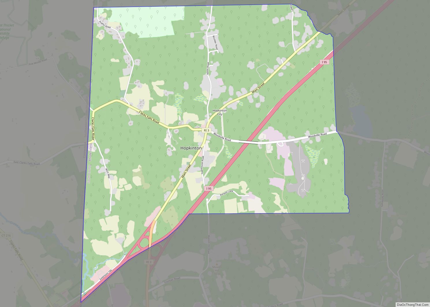 Map of Hopkinton CDP, Rhode Island