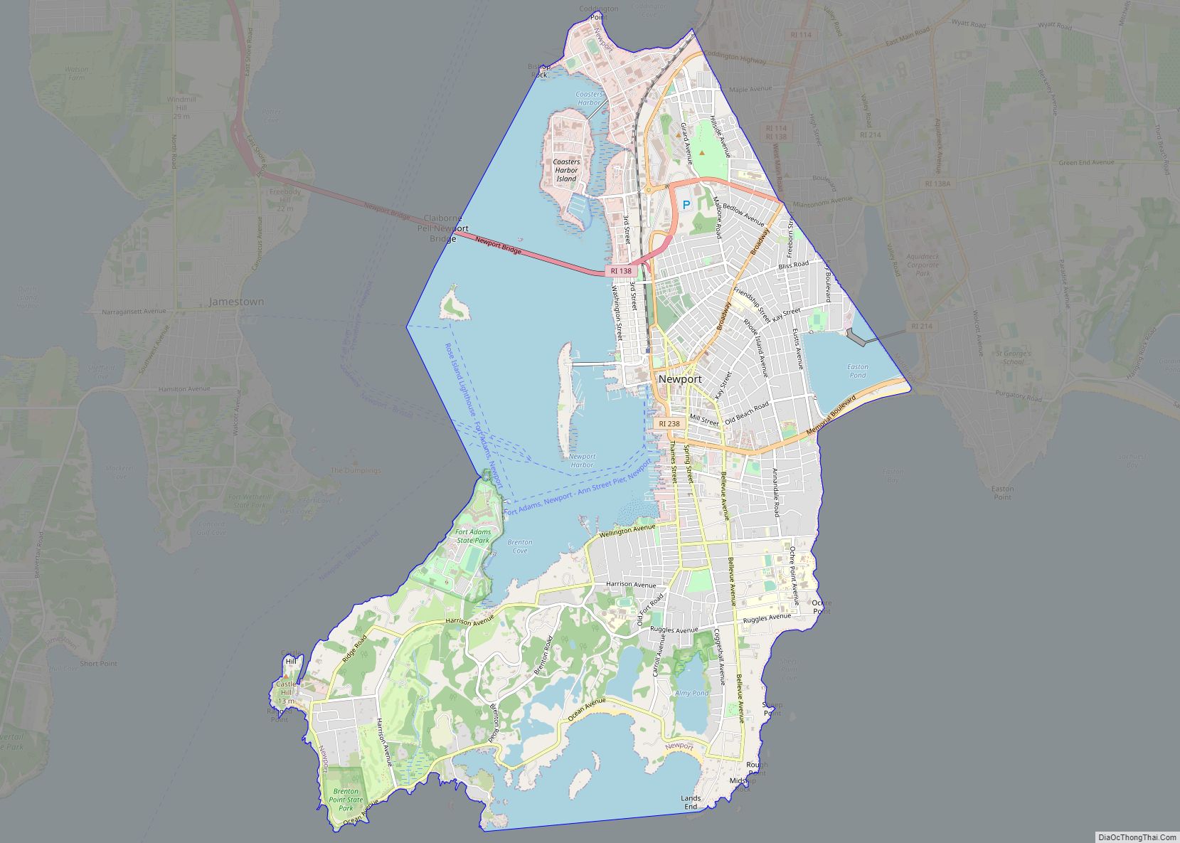 Map of Newport city, Rhode Island