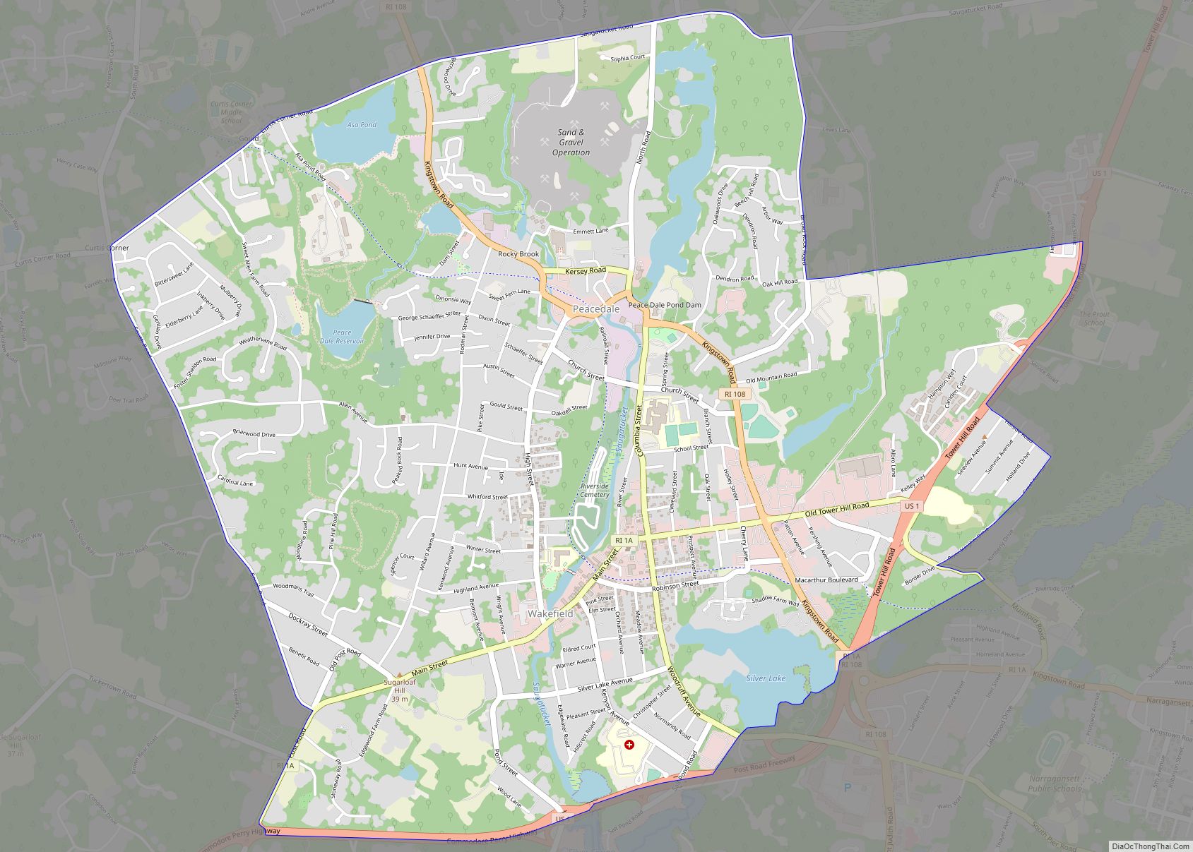 Map of Wakefield-Peacedale CDP