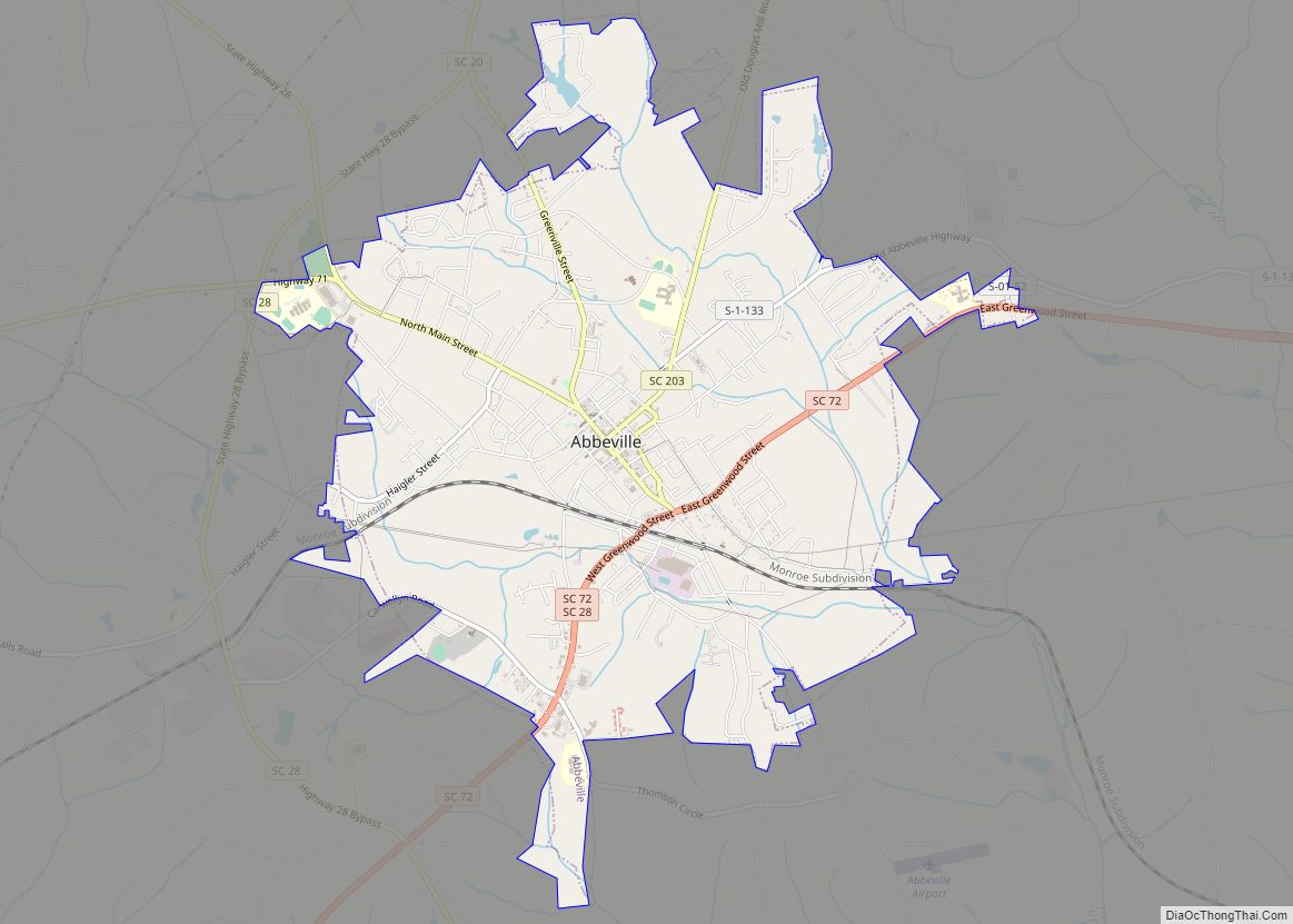 Map of Abbeville city, South Carolina