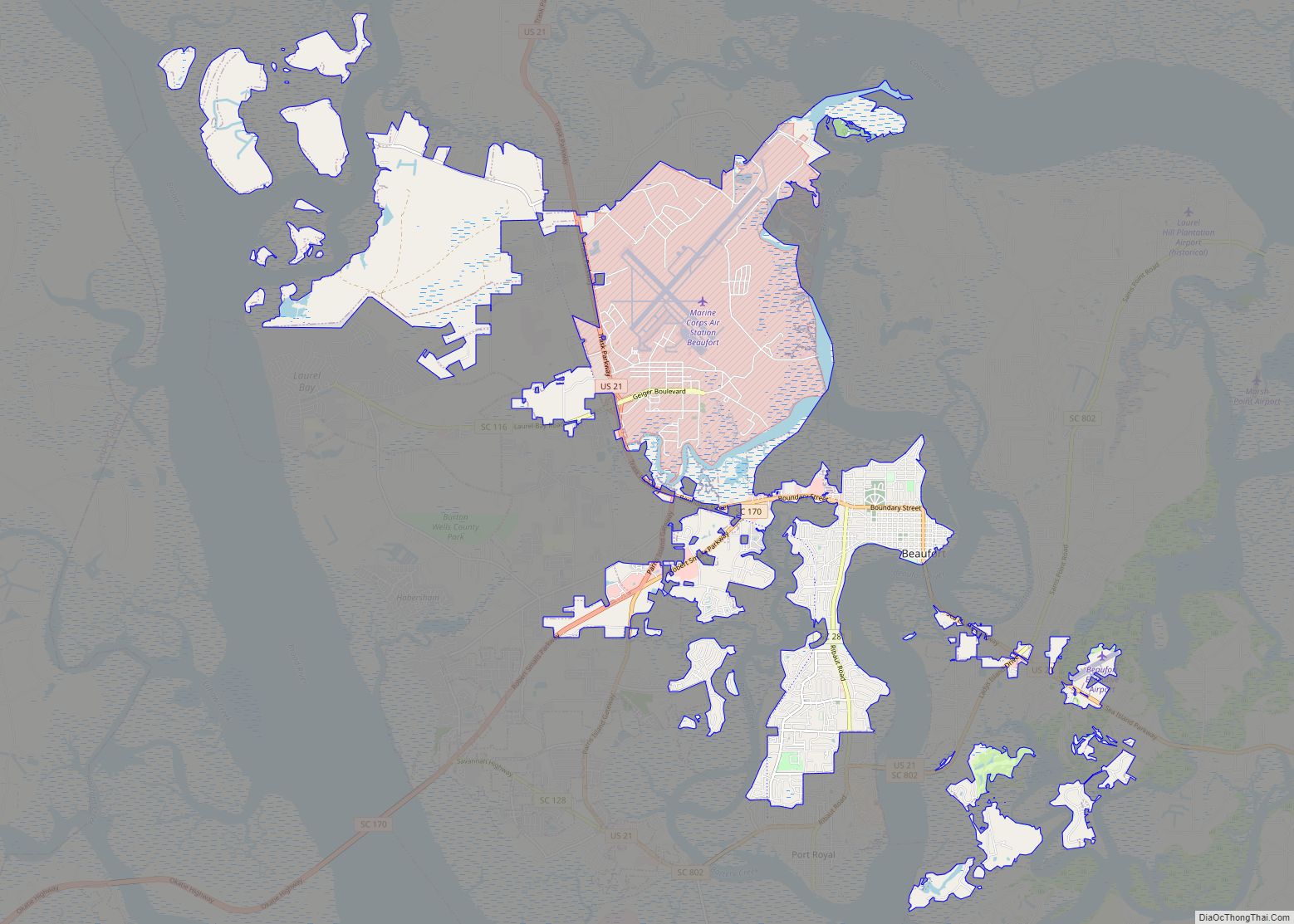Map of Beaufort city, South Carolina