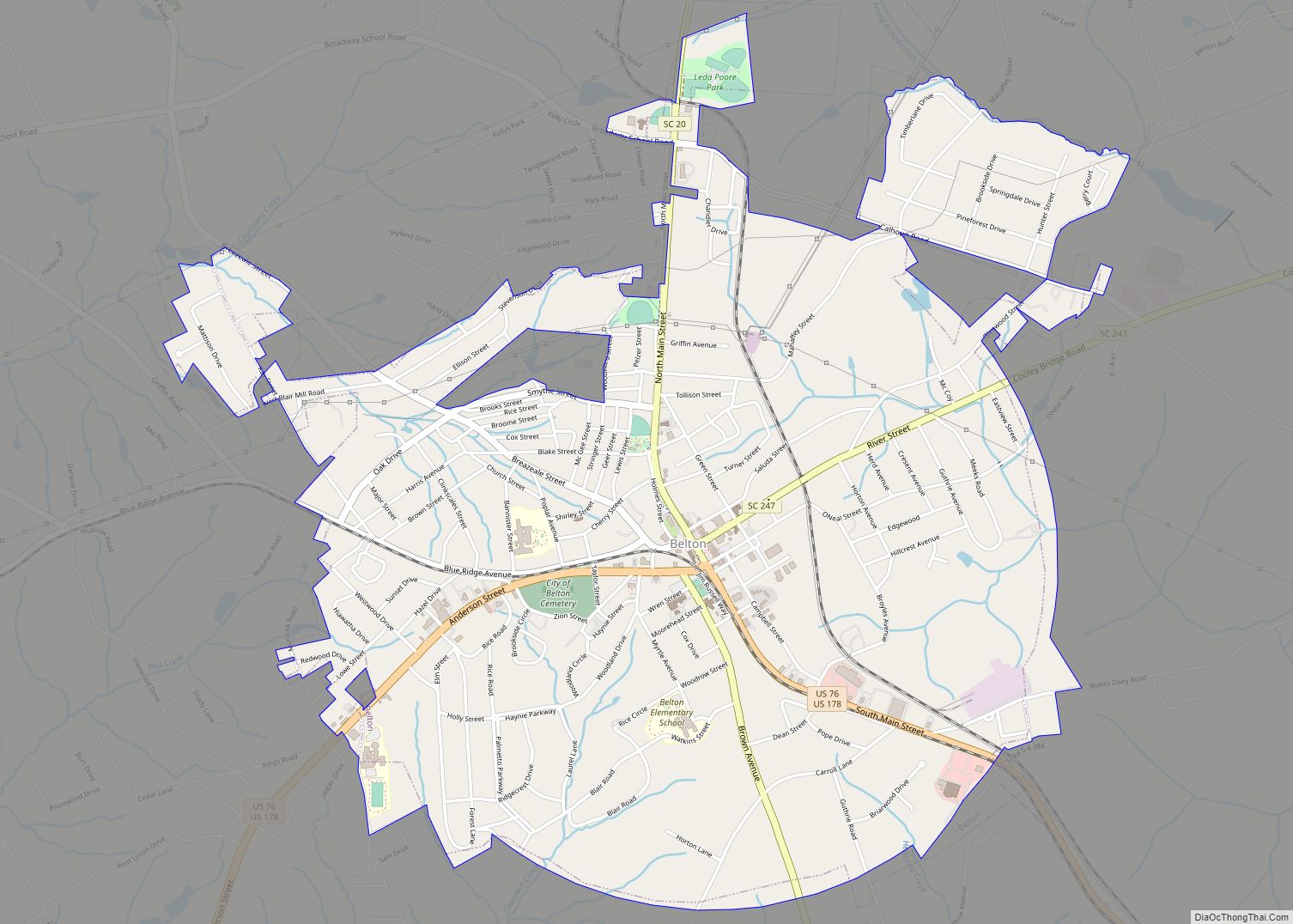 Map of Belton city, South Carolina