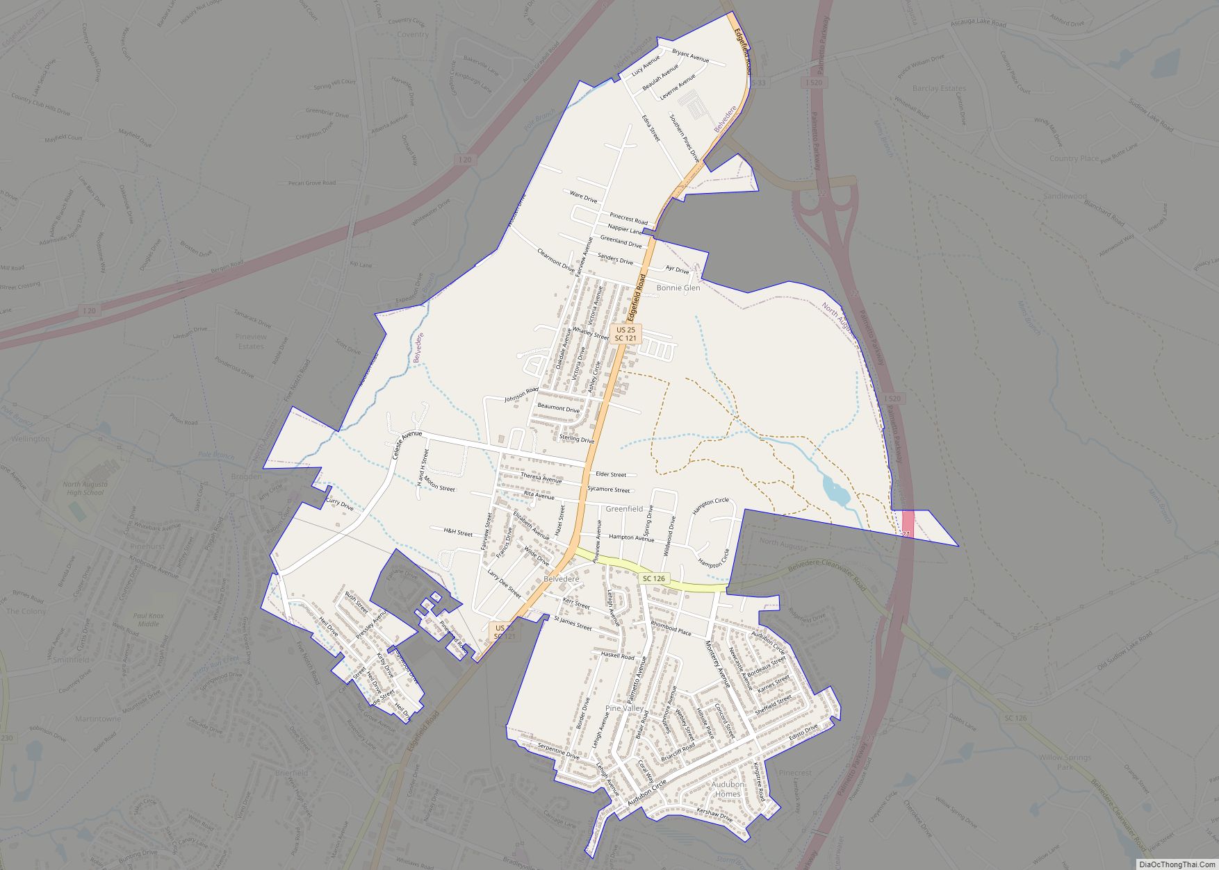 Map of Belvedere CDP, South Carolina