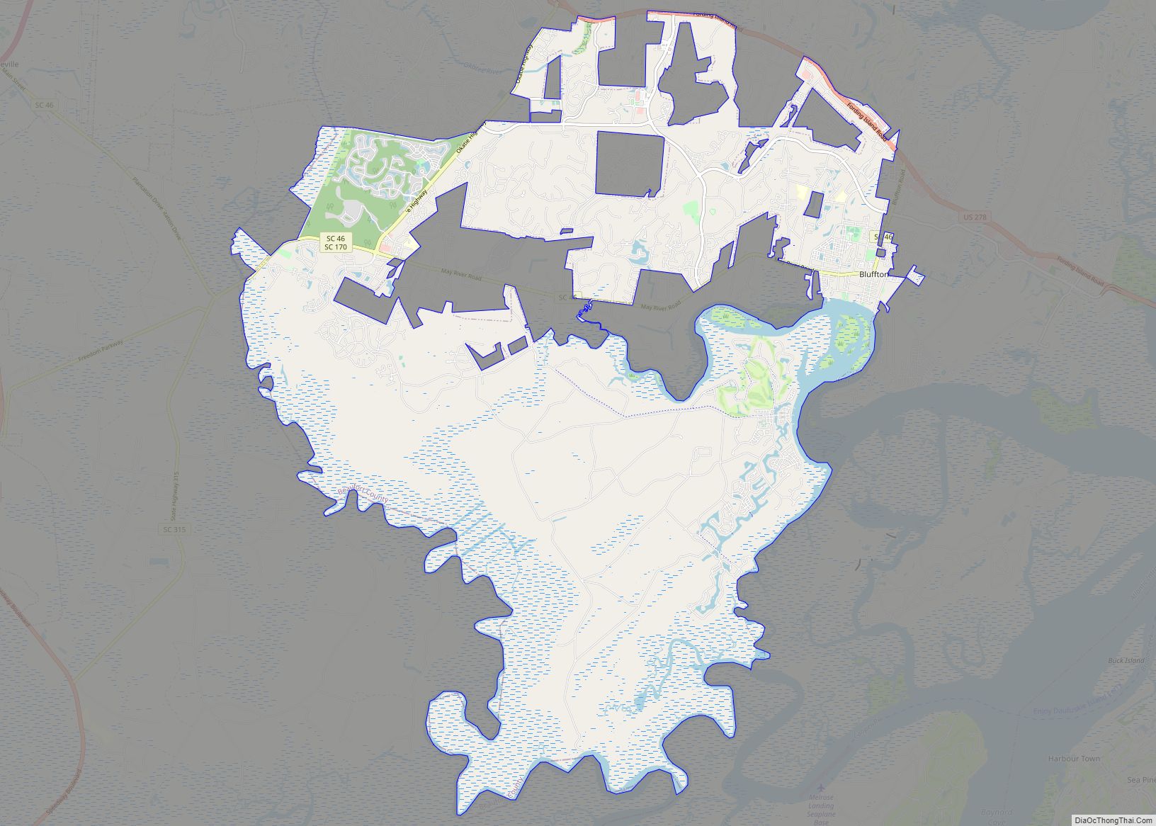 Map of Bluffton town, South Carolina