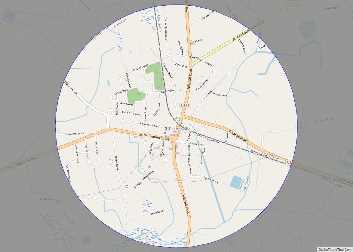 Map of Branchville town, South Carolina