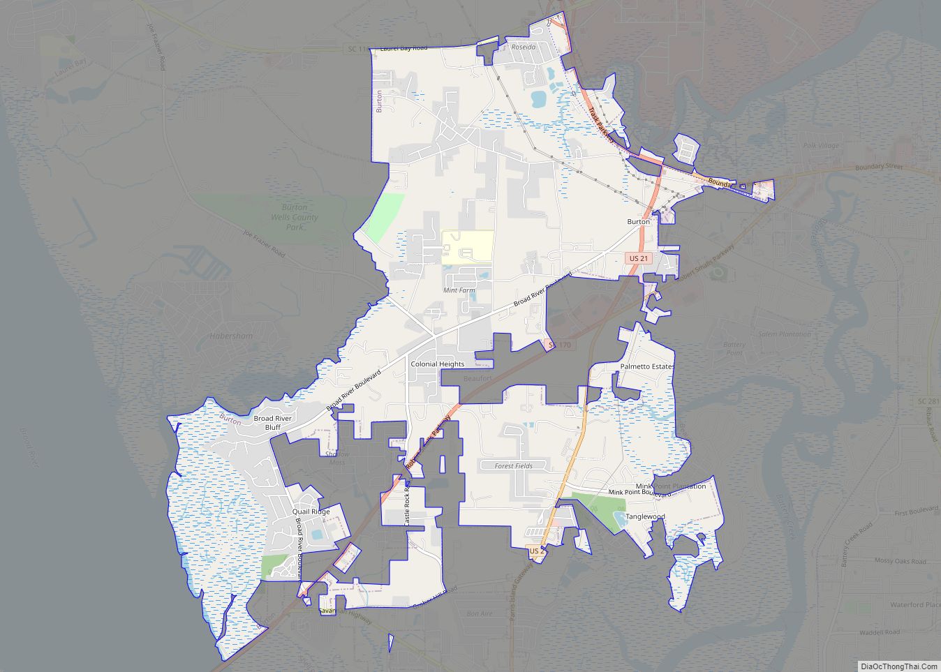 Map of Burton CDP, South Carolina