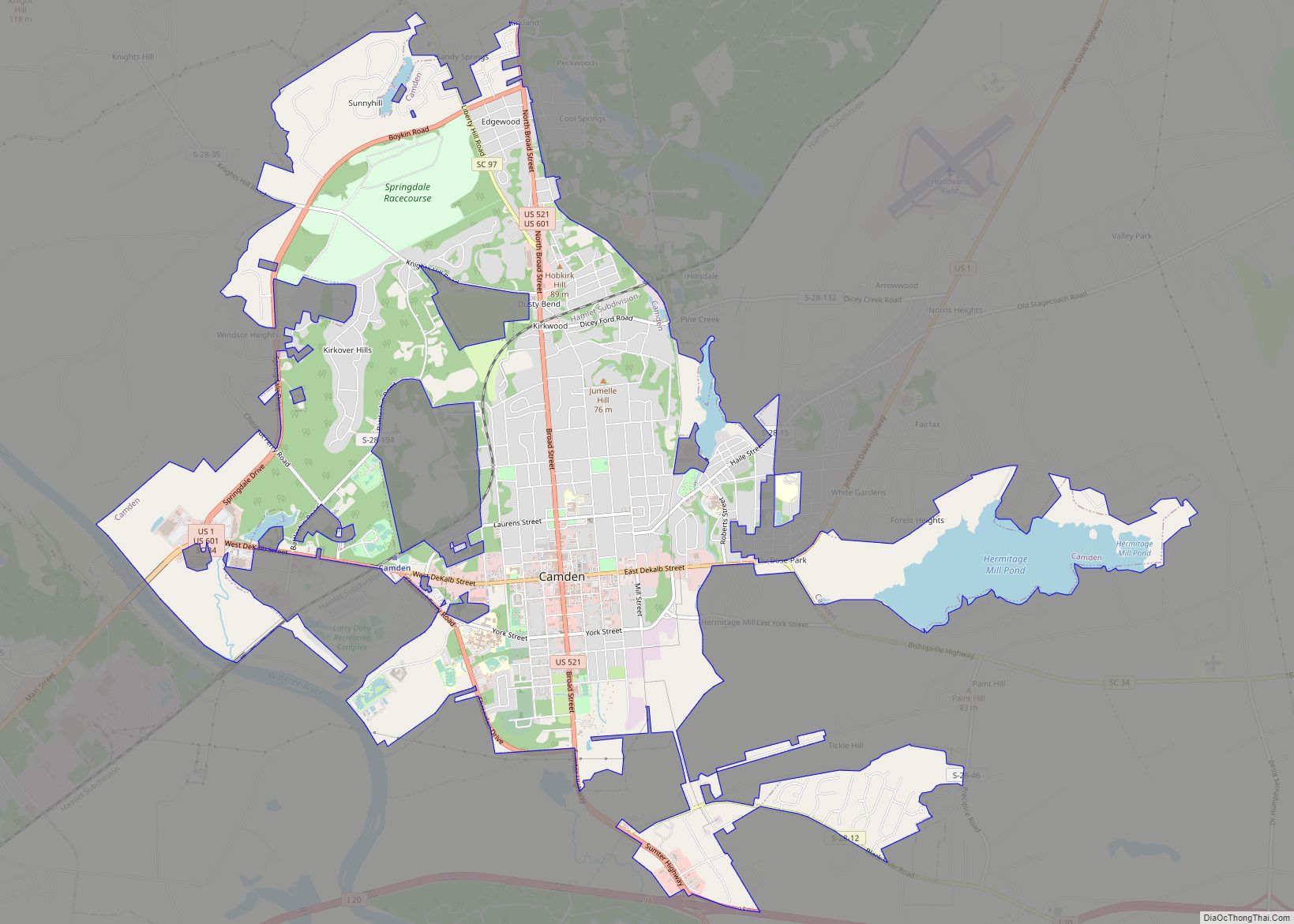 Map of Camden city, South Carolina