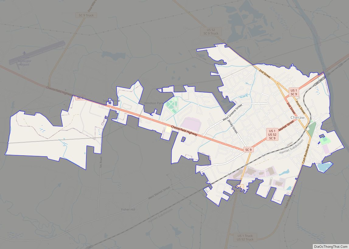 Map of Cheraw town, South Carolina