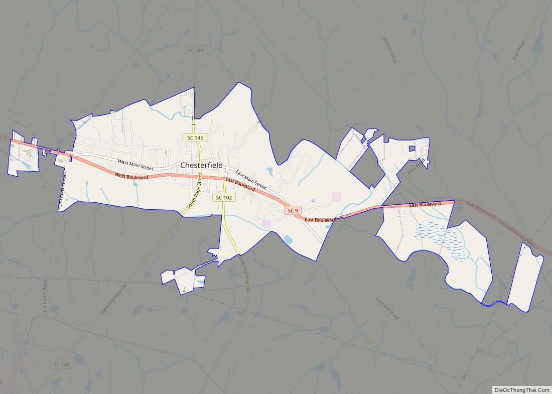 Map of Chesterfield town, South Carolina