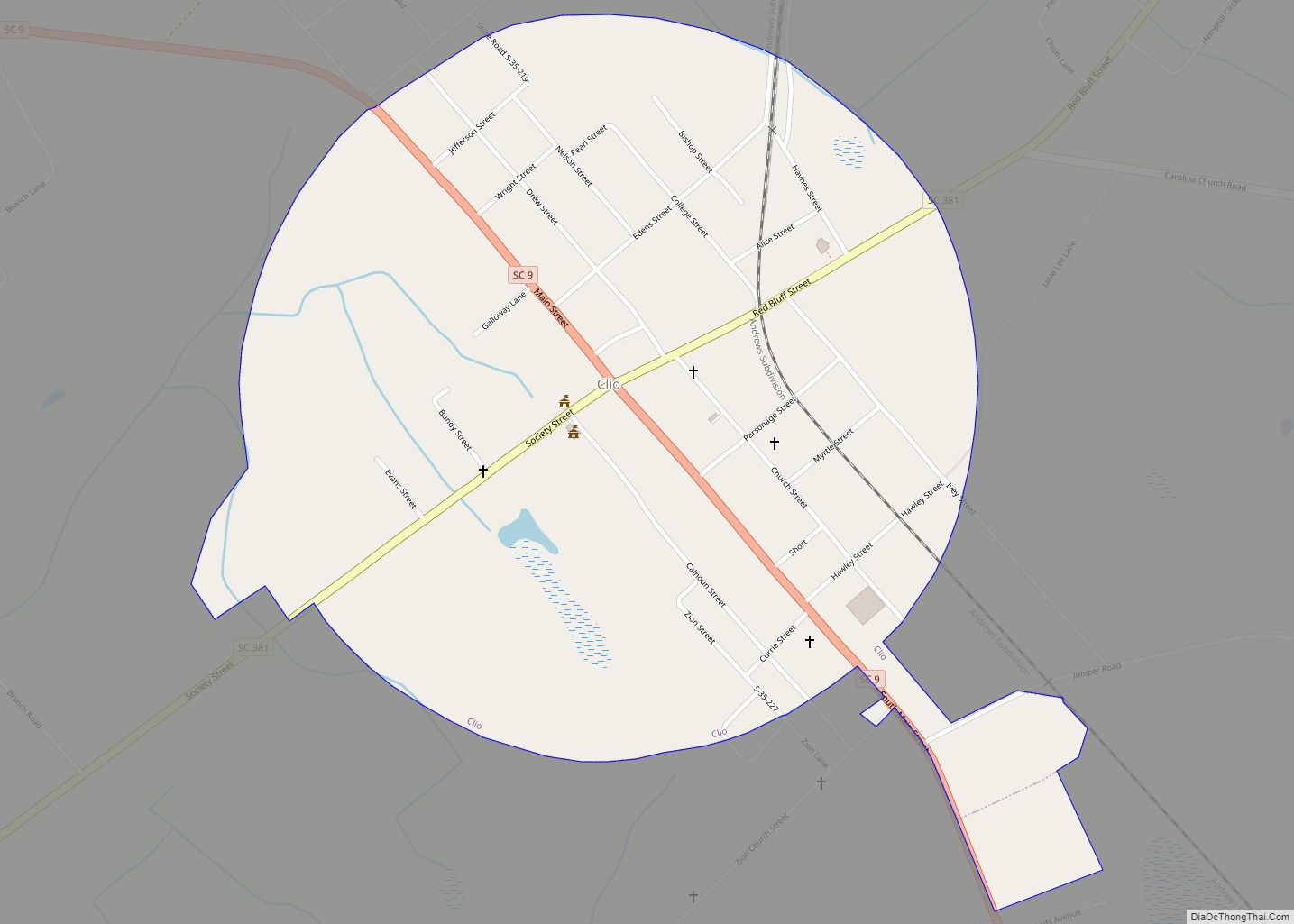 Map of Clio town, South Carolina