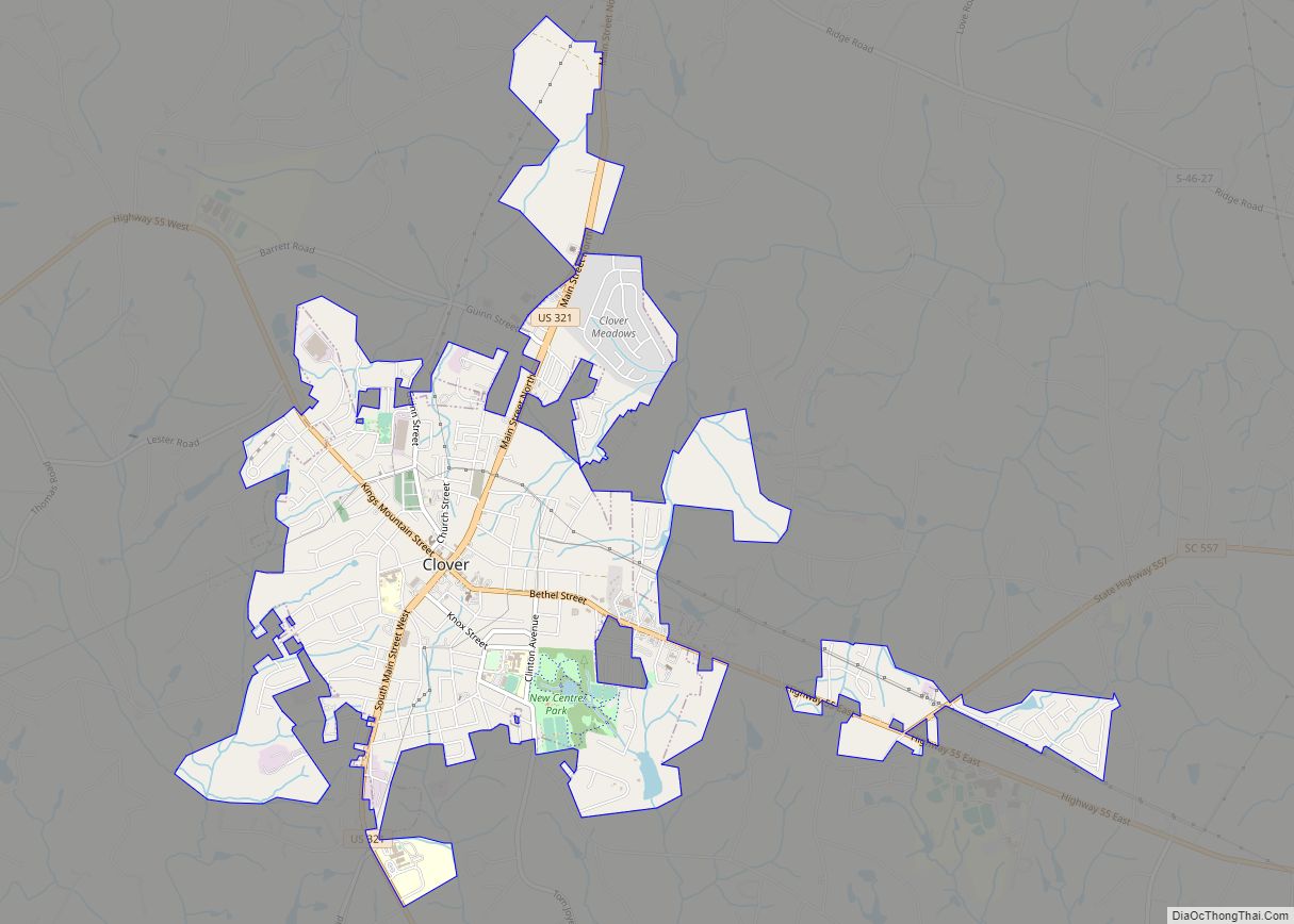 Map of Clover town, South Carolina