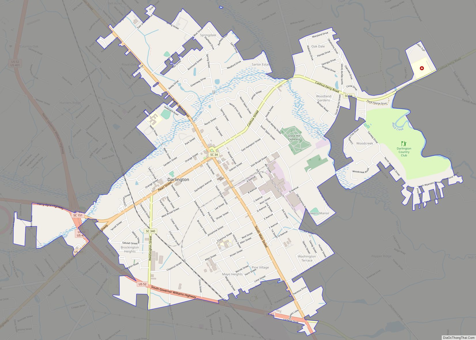 Map of Darlington city, South Carolina