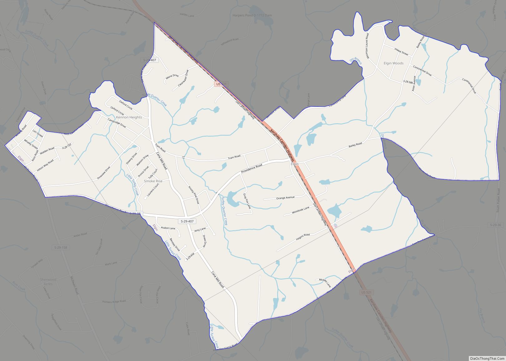 Map of Elgin CDP, South Carolina