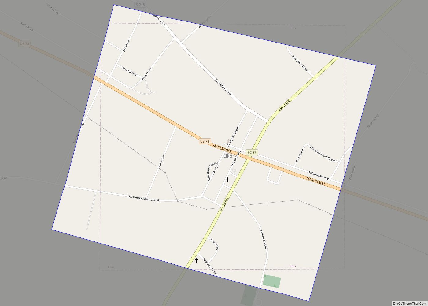 Map of Elko town, South Carolina