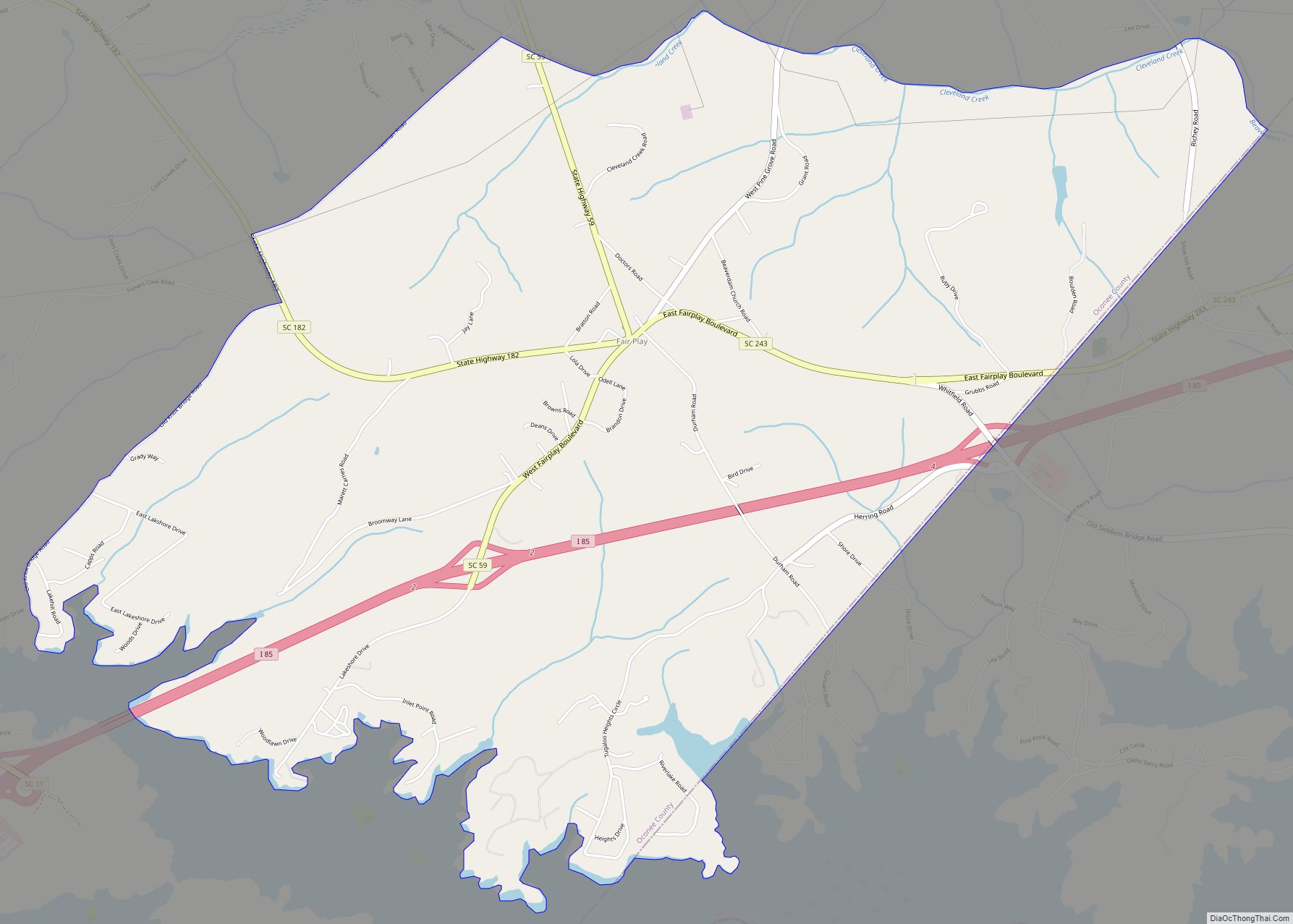Map of Fair Play CDP, South Carolina