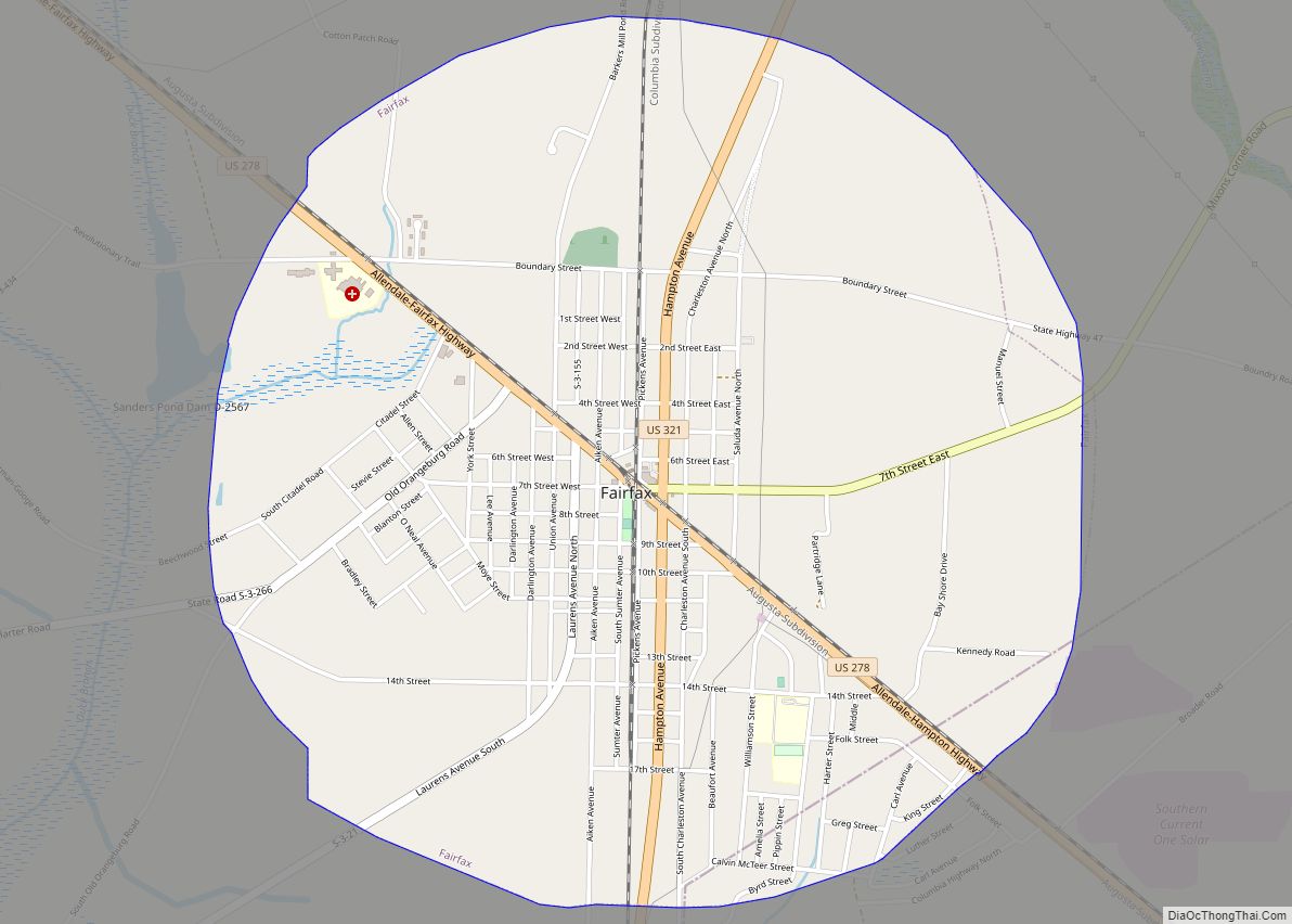 Map of Fairfax town, South Carolina