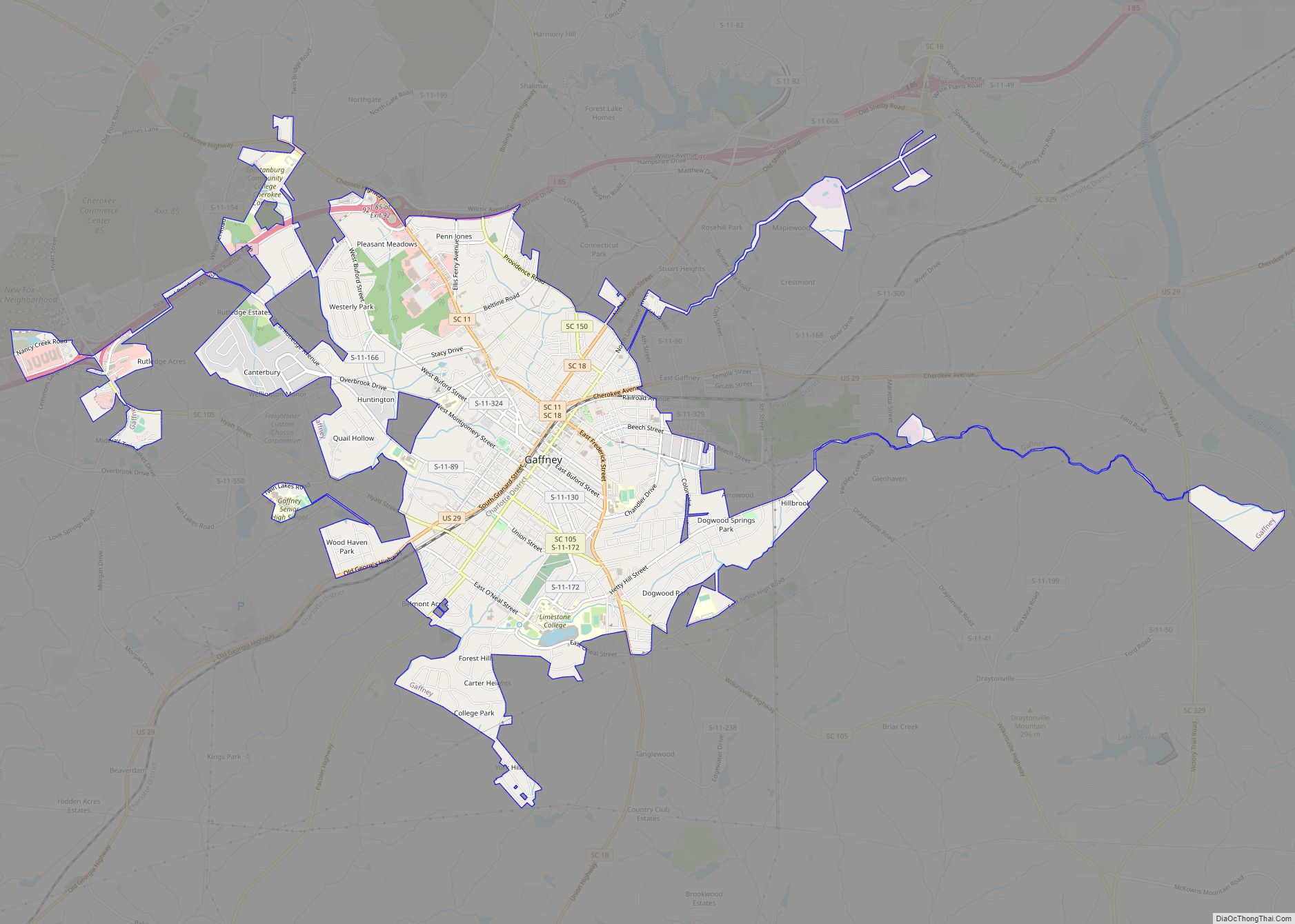 Map of Gaffney city