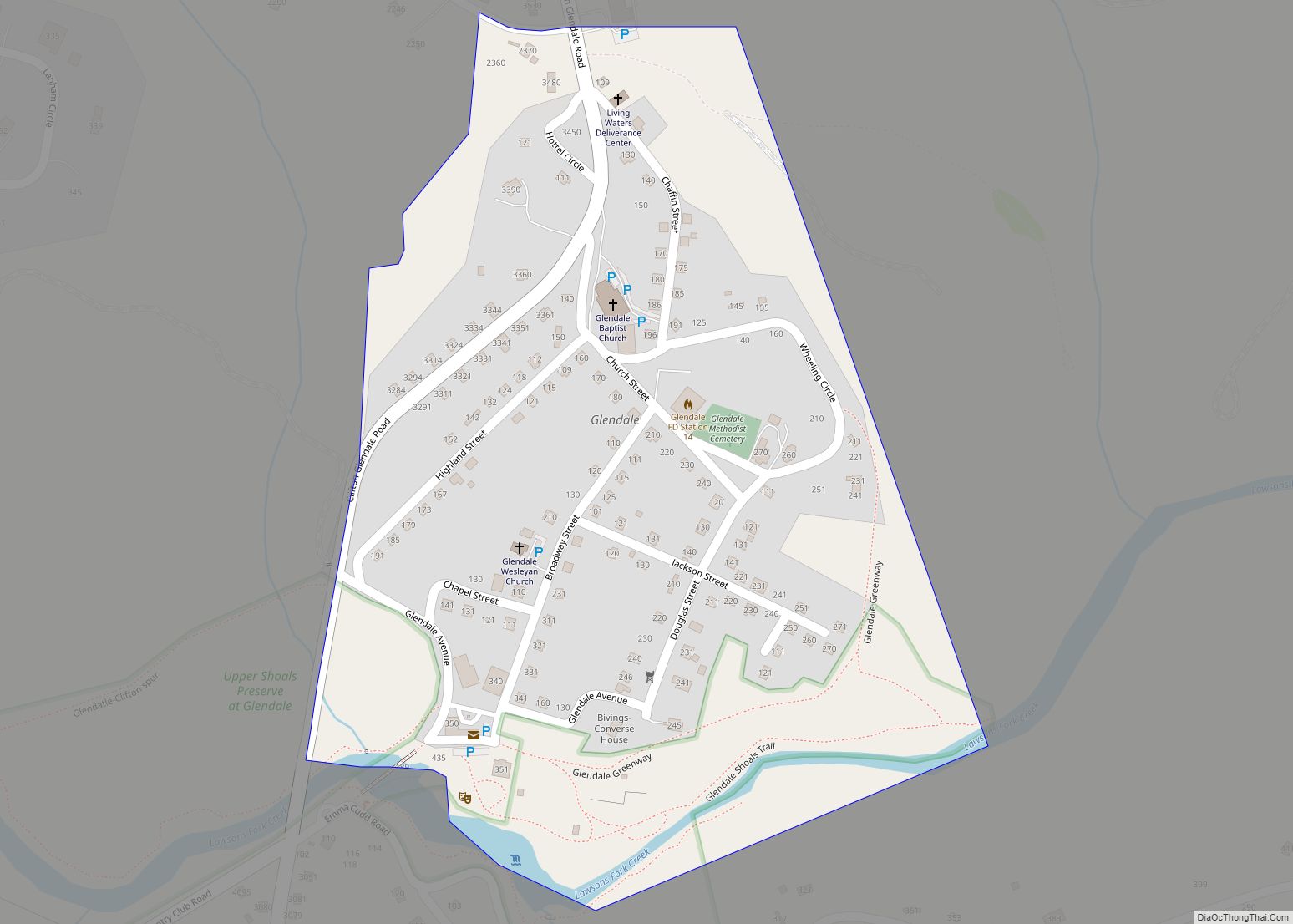 Map of Glendale CDP, South Carolina