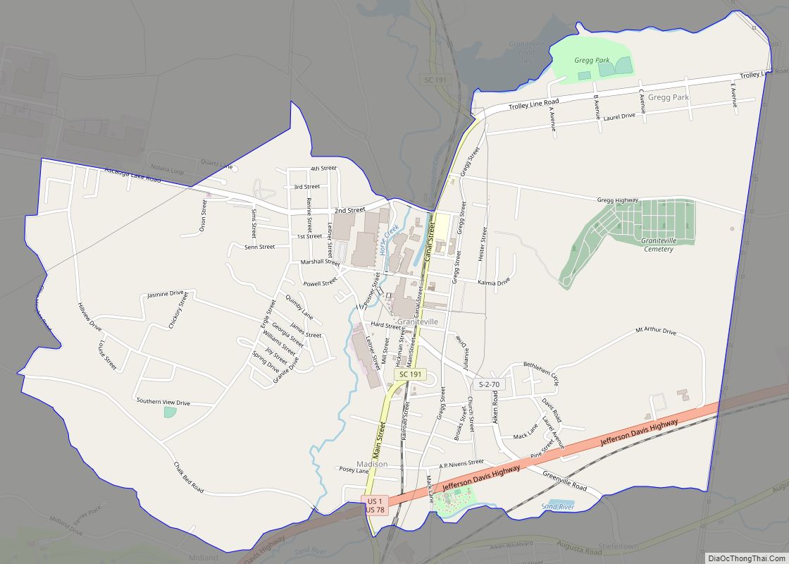 Map of Graniteville CDP, South Carolina