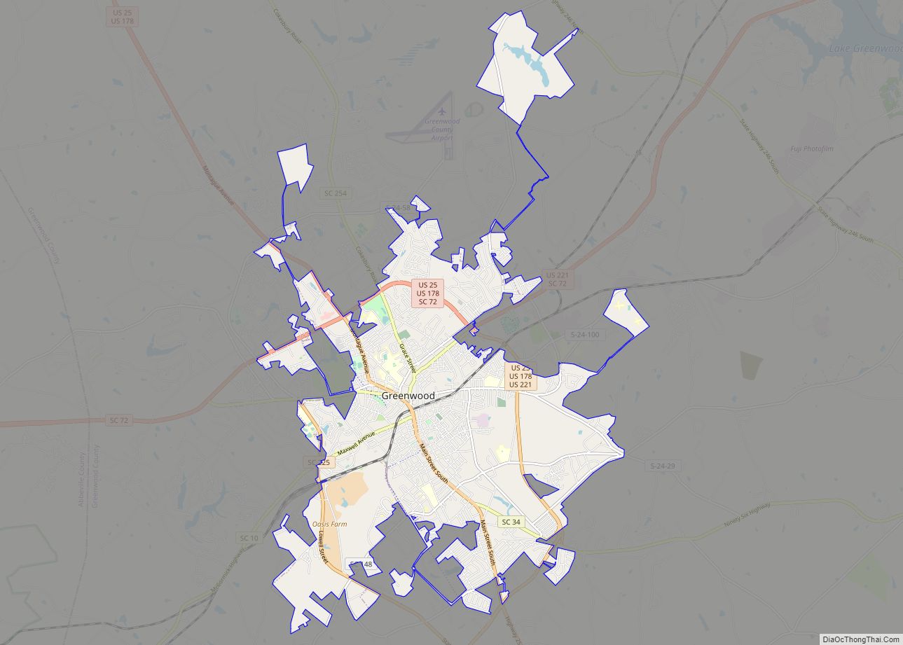 Map of Greenwood city, South Carolina
