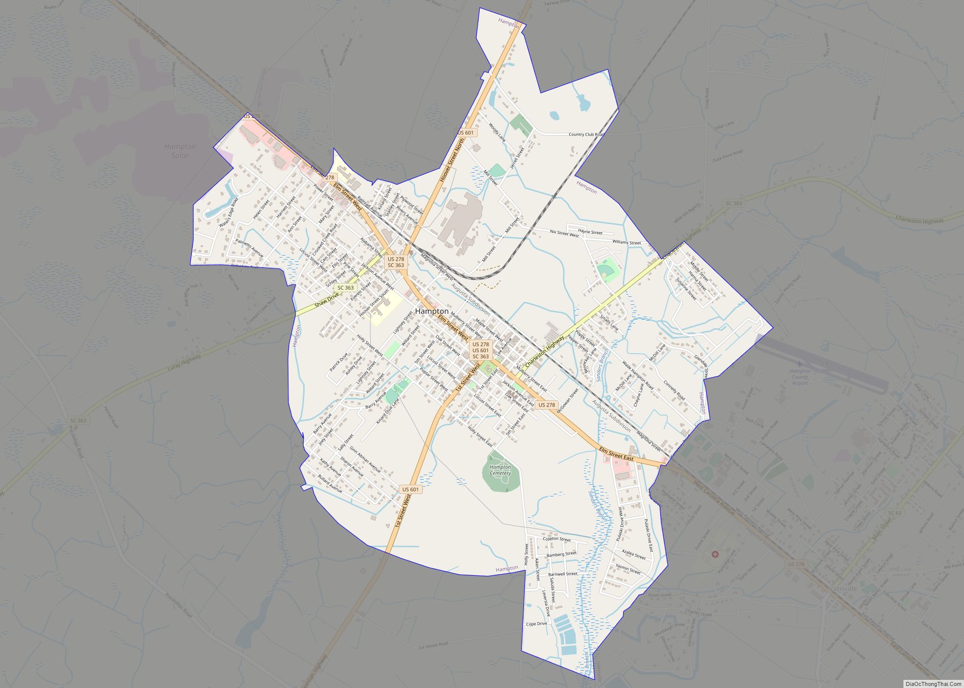 Map of Hampton town, South Carolina