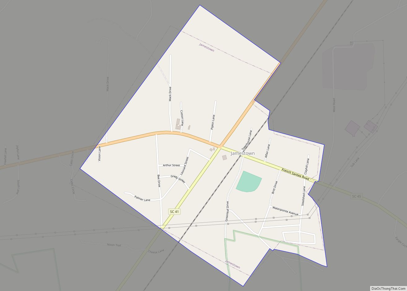 Map of Jamestown town, South Carolina