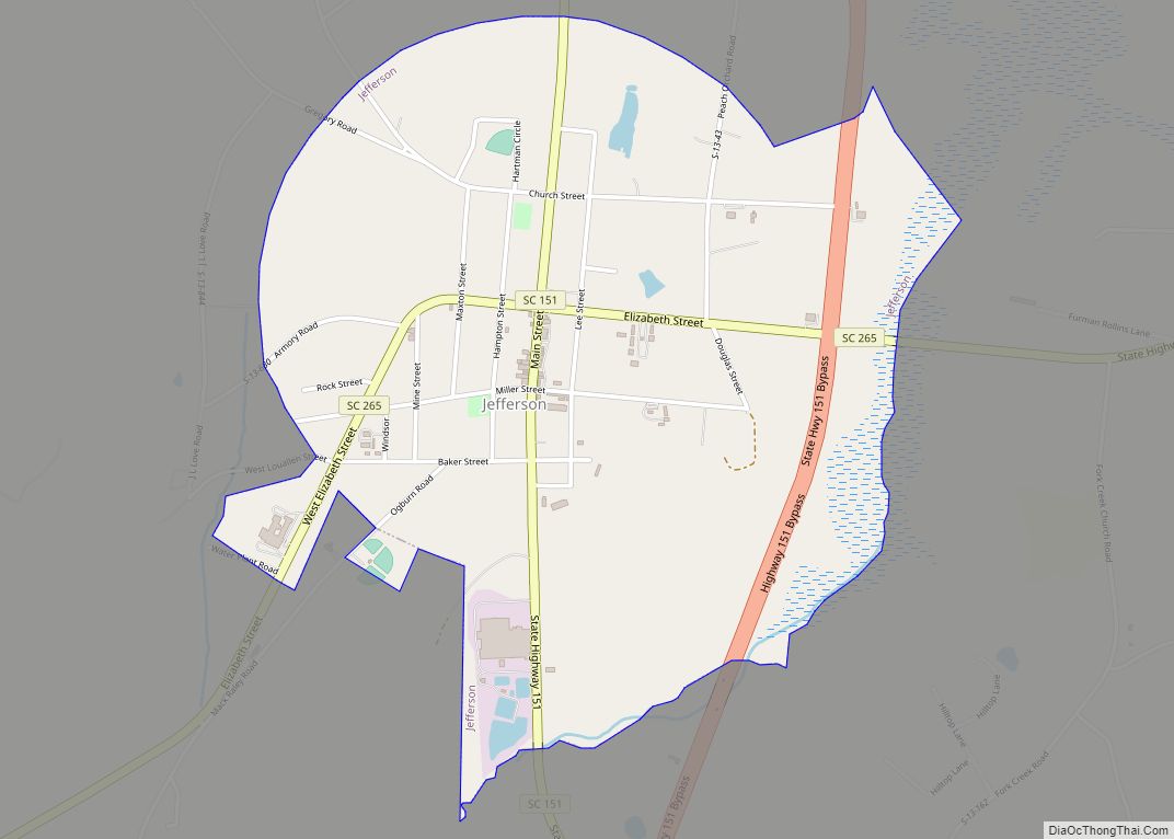 Map of Jefferson town, South Carolina