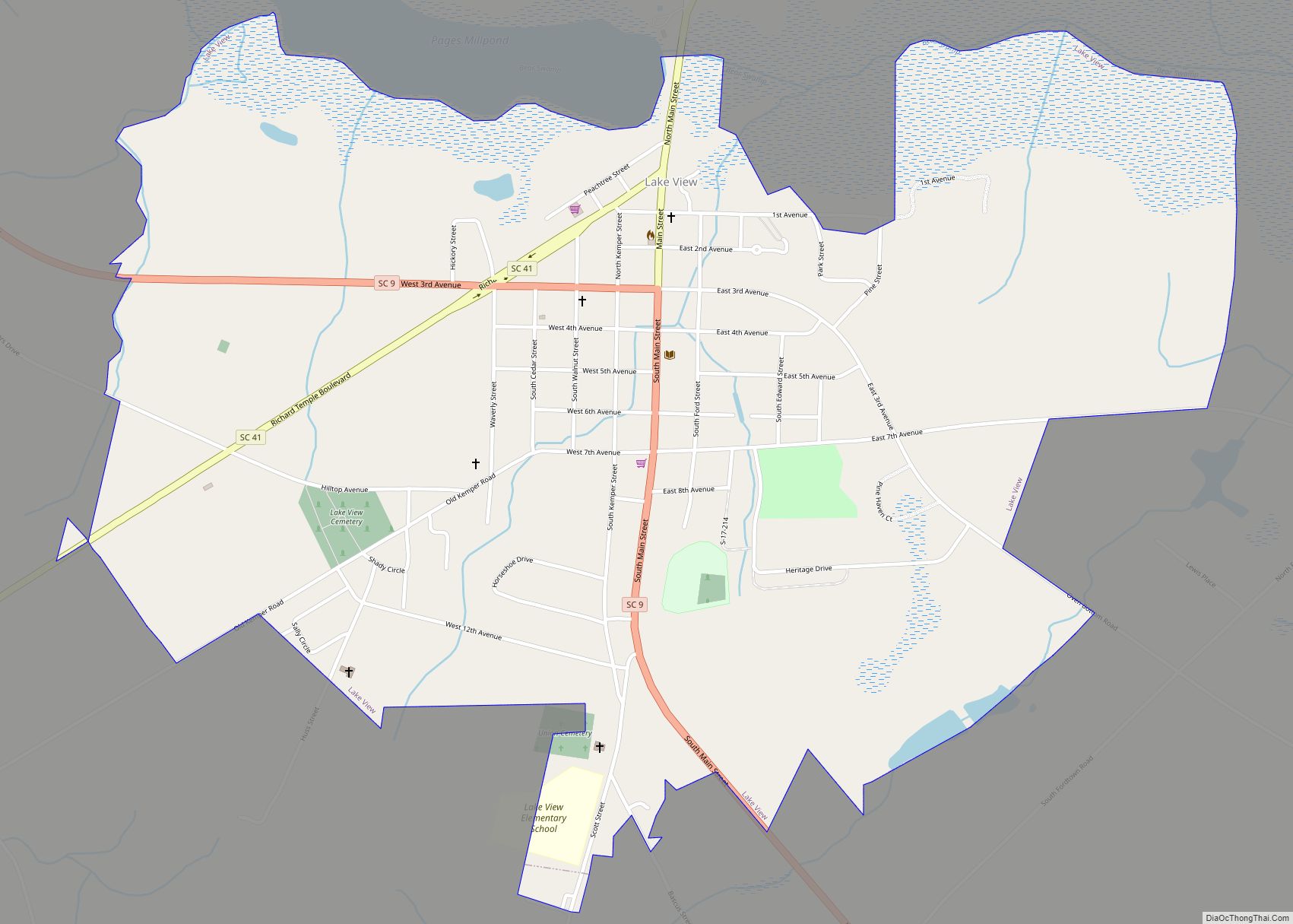 Map of Lake View town, South Carolina