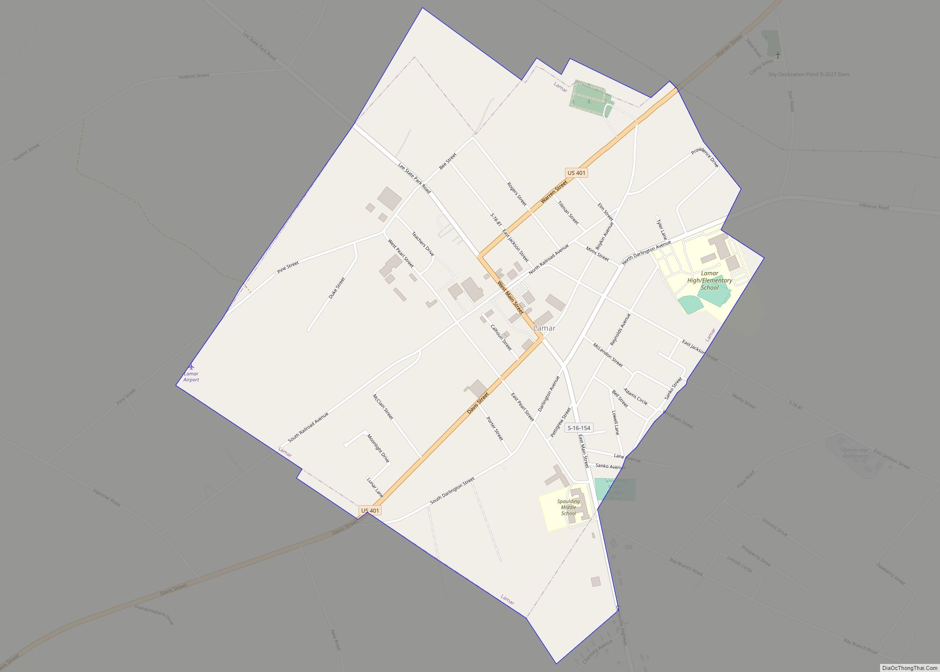 Map of Lamar town, South Carolina