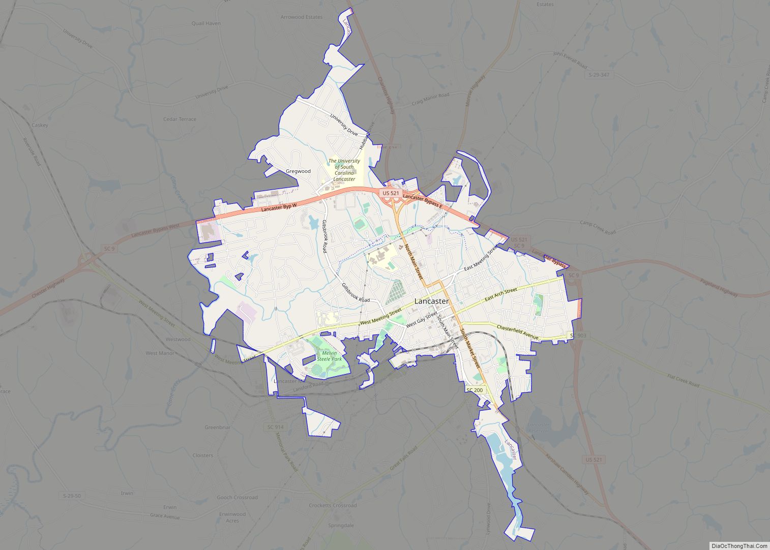 Map of Lancaster city, South Carolina