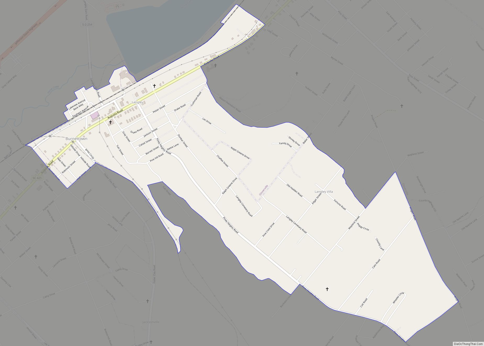 Map of Langley CDP, South Carolina