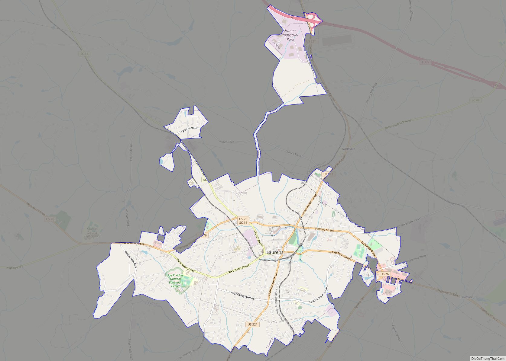 Map of Laurens city, South Carolina
