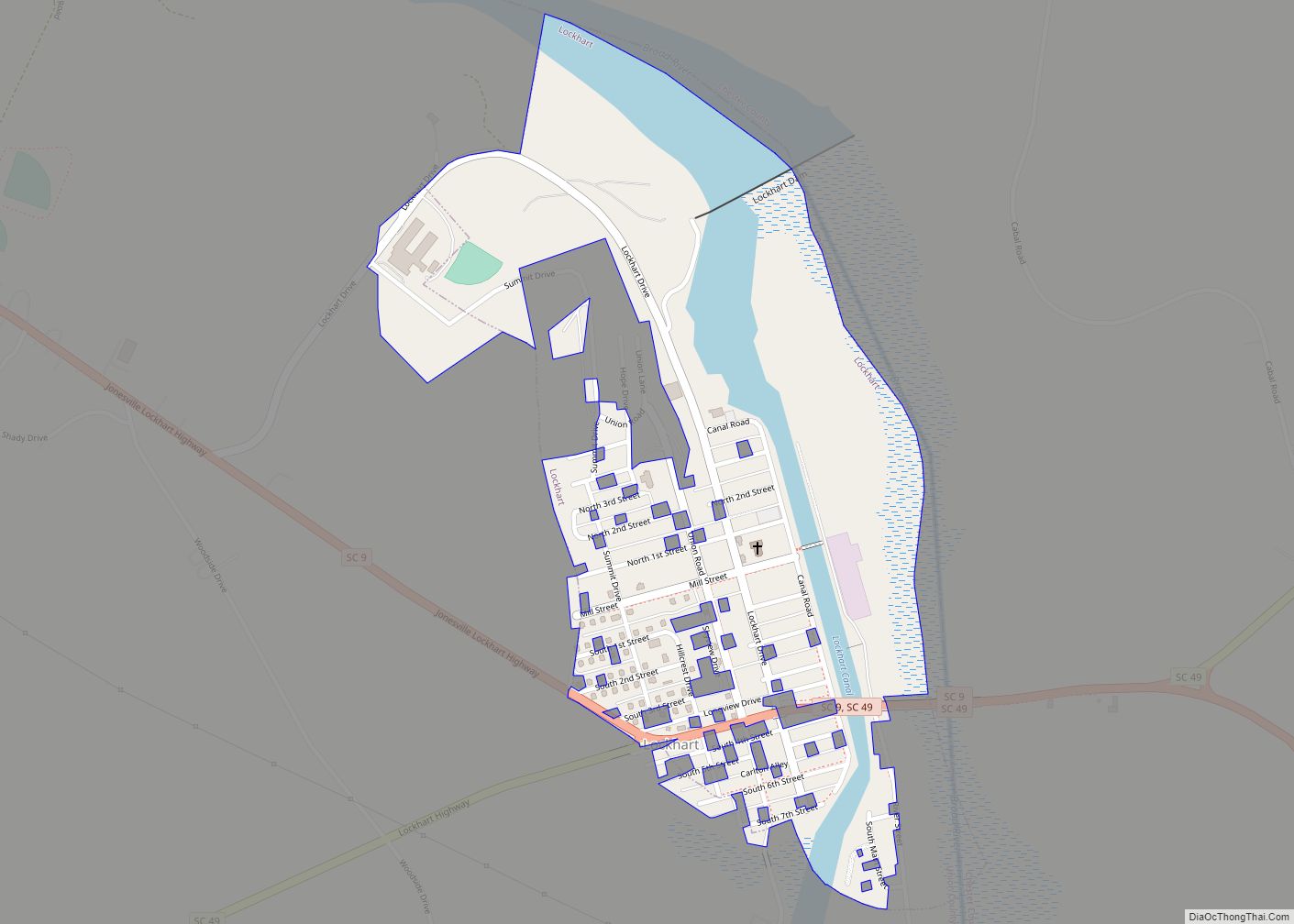 Map of Lockhart town, South Carolina