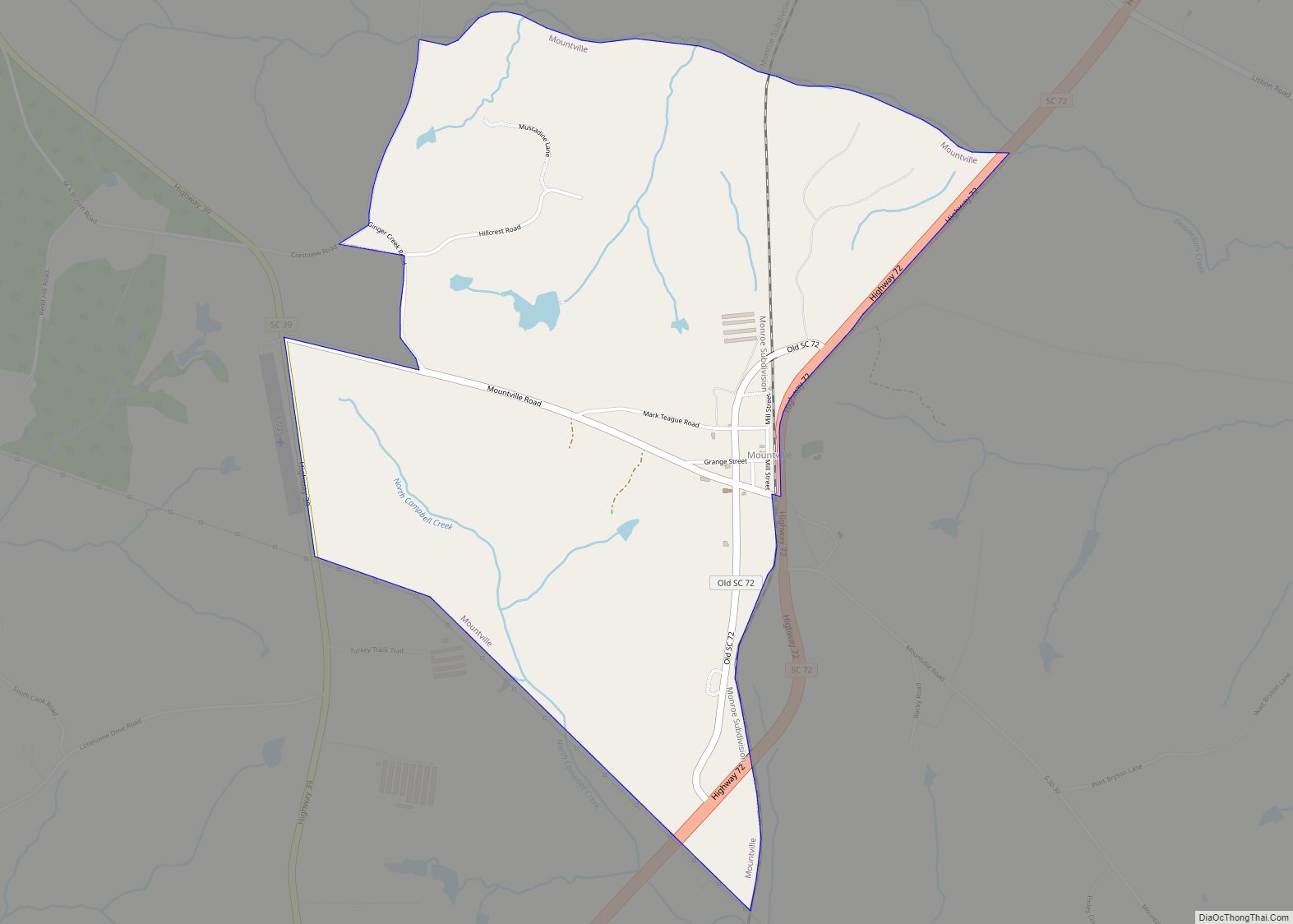 Map of Mountville CDP, South Carolina