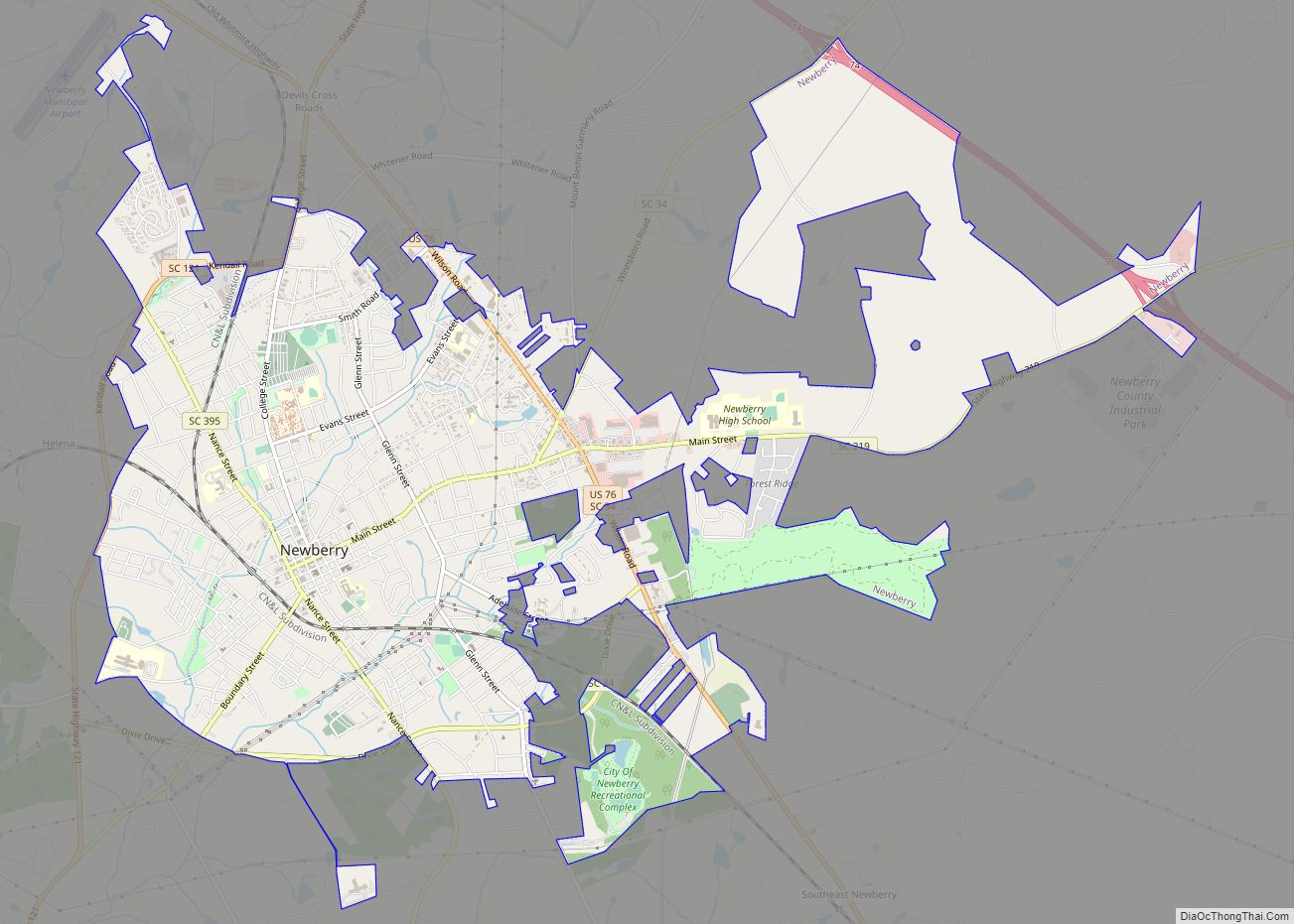 Map of Newberry city, South Carolina