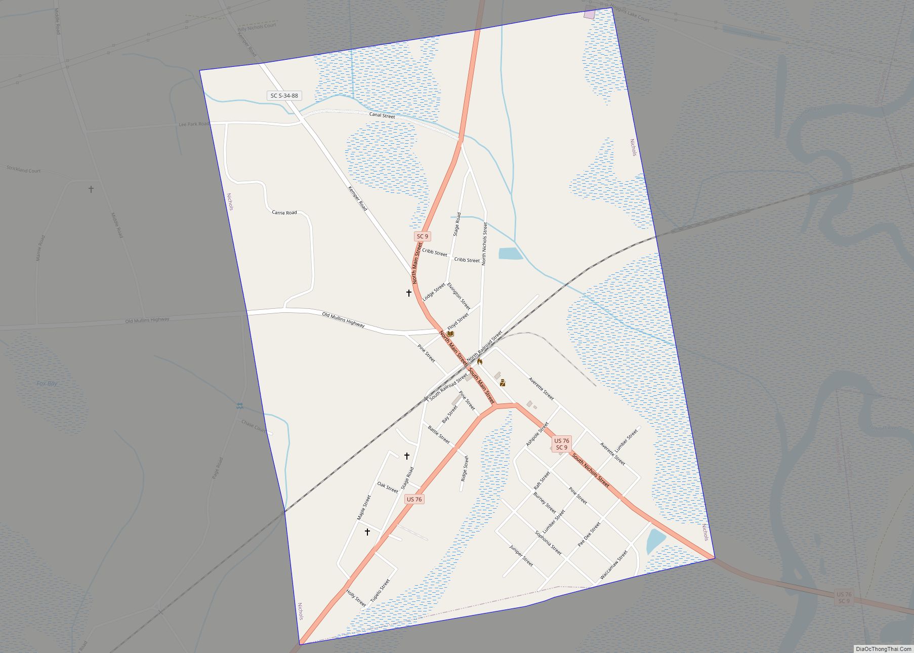 Map of Nichols town, South Carolina