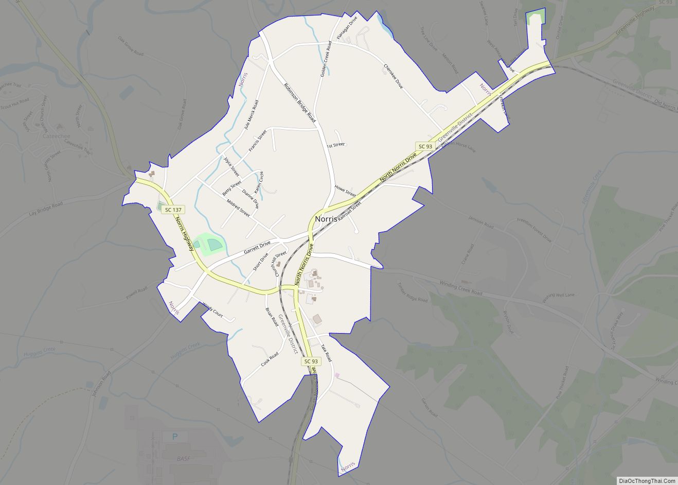 Map of Norris town, South Carolina