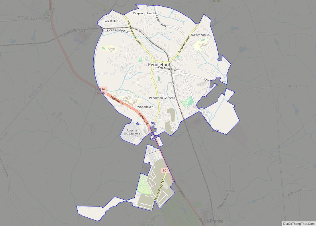 Map of Pendleton town, South Carolina
