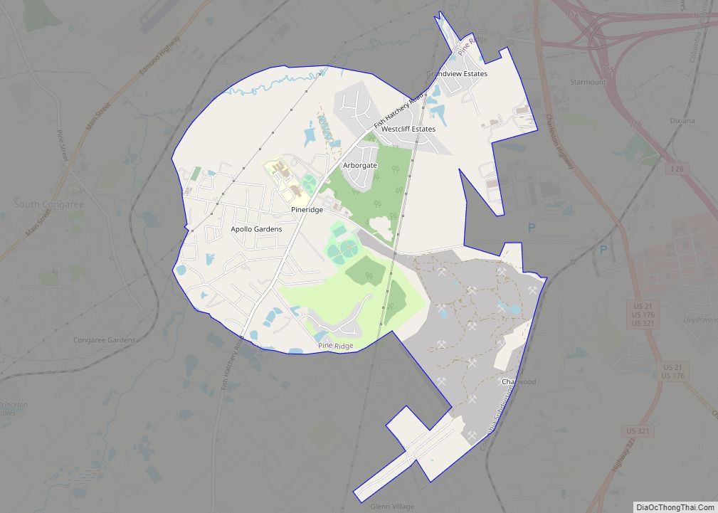 Map of Pine Ridge town, South Carolina