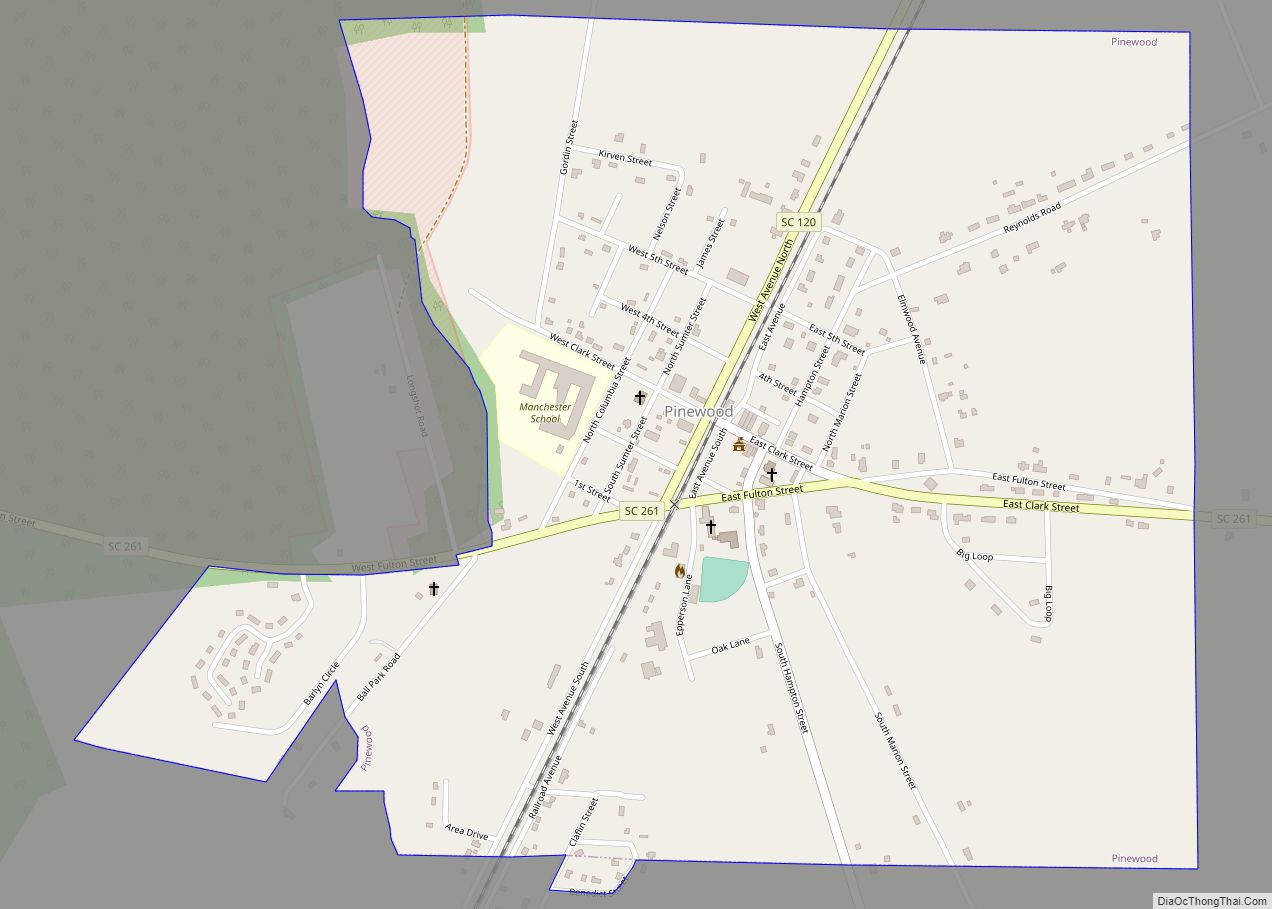 Map of Pinewood town, South Carolina