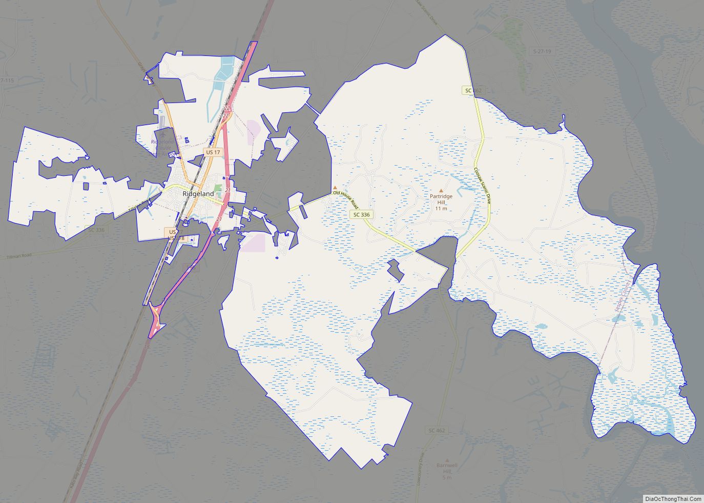 Map of Ridgeland town, South Carolina