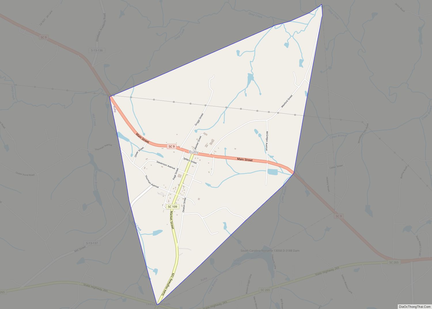 Map of Ruby town, South Carolina
