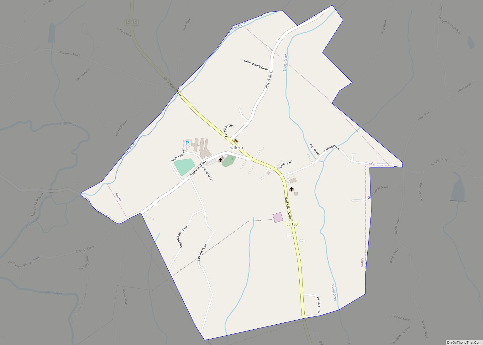 Map of Salem town, South Carolina