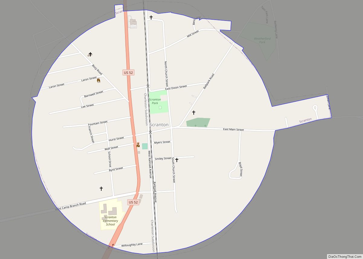 Map of Scranton town, South Carolina