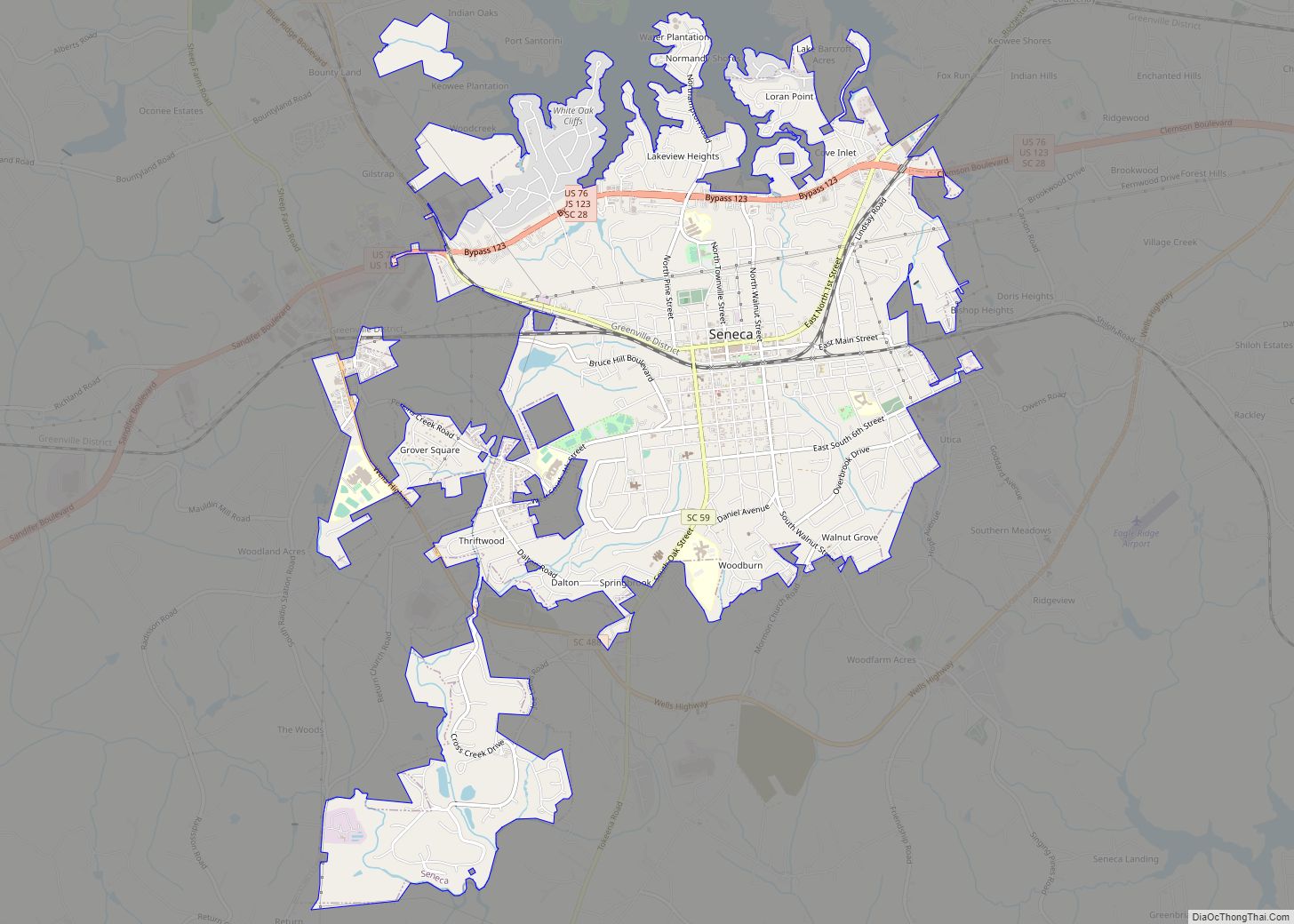Map of Seneca city, South Carolina